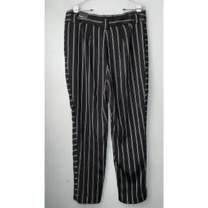 Express High Waist Pants Size 14 Black White Striped Pleated Paperbag Trouser thumbnail 4