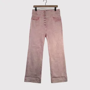 Ulla Johnson Womens Jeans Pink Denim High Rise Button Fly Crop Wide Leg Size 12 thumbnail 2