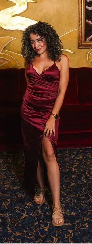 Shasa Red satin stretchy wrap dress long dress with slit formal spicy size L thumbnail 1