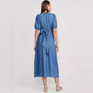 Old Navy Fit & Flare Twist-Front Maxi Dress Chambray Size Small thumbnail 2