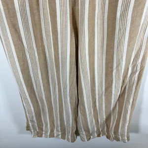 Madewell Striped Wide Leg Paperbag Waist Pants‎ Tan White Drawstring Womens M thumbnail 3