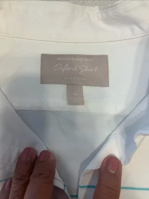 Banana Republic White Oxford‎ Shirt with Teal Stripe thumbnail 2