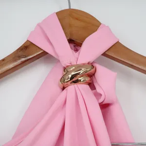 Halter Top Womens L Draped Gold Hardware Pink Sleeveless Good thumbnail 3