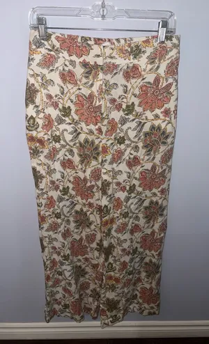 NWT Mango Cream Floral Wide Legged Trousers with Rust and Olive Motif thumbnail 1