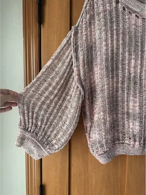 NWOT POL Open Knit Balloon Sleeve Oversized Sweater in Rose Women’s Small thumbnail 2