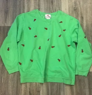 The Quacker Factory Green Embellished Ladybug Crewneck Sweatshirt Women’s XL thumbnail 1