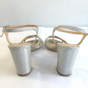 American Glamour Badgley Mischka Silver Glitter Block Heel Sandals Womens 6‎ thumbnail 12