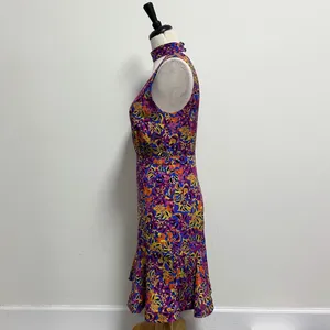 Saloni Blue Purple Floral Sleeveless Plunging V Neck Choker Neck Fleur Dress 8 thumbnail 3