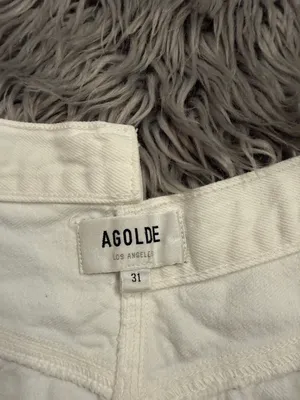 Agolde organic cotton denim criss cross high rise shorts raw hem white 31 thumbnail 8