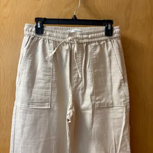 MNG Mango Wide Leg Pants Women Size S Beige Cotton Drawstring Utility Trousers thumbnail 2
