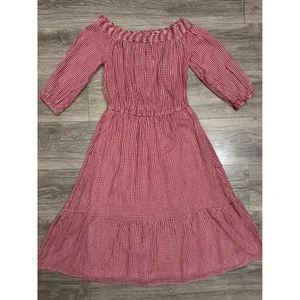 Old Navy Cotton Blend Dress S Red Gingham Smocked Off Shoulder Tiered Midi Dress thumbnail 14