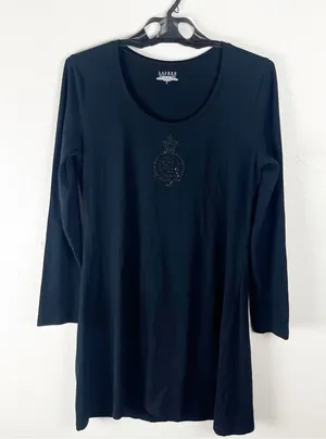LAUREN RALPH LAUREN Black Long Sleeves Sequin Logo Dress Size Large Academia thumbnail 1