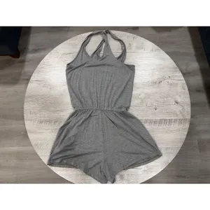 Aerie Gray Knit Romper Twist Back Drawstring Waist Lounge Size XS thumbnail 7