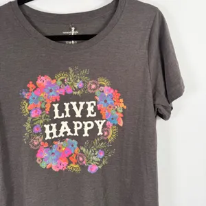 Natural Life 'Live Happy' Floral Grey T-Shirt Cotton Boho Graphic NEW Womens XL thumbnail 3
