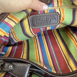 Vtg Fossil Raffia & Brown Leather Braided Handles Boho Spring Satchel thumbnail 9