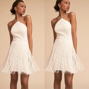 Aidan Mattox Ivory Fringe Halter Dress Party Cocktail‎ Mini Sleeveless Size 14 thumbnail 2