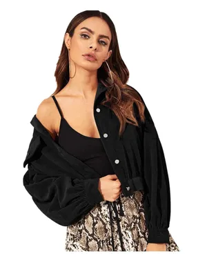 SheIn Black Cropped Corduroy Jacket thumbnail 1