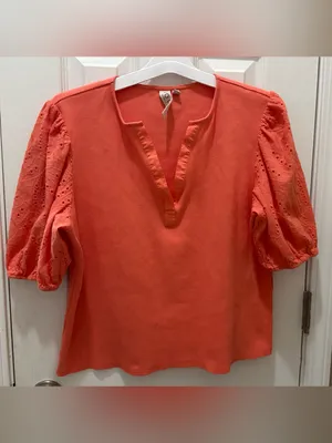 Dolan Anthropologie Coral Eyelet Puff Sleeve Blouse size XL thumbnail 13