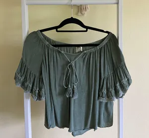 Paper Crane Green Boho Off The Shoulder Top thumbnail 2