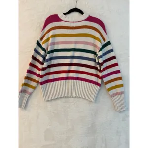Gap Womens Large‎ Rainbow Stripe Crewneck Sweater Ivory Multi Color Cotton Blend thumbnail 5