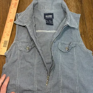VTG 90s Blue Gingham Vest Zip Up 100% Cotton‎ Womens XS/S Cottagecore Cropped thumbnail 6