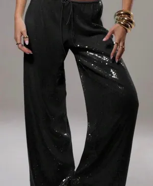 Black sequin wide leg pants thumbnail 1