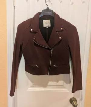 Zara maroon biker jacket cotton Size M thumbnail 1