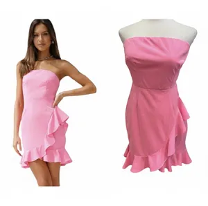 Hello Molly Bright Pink Strapless Mini Dress Ruffle M 6 Party Date Night thumbnail 2