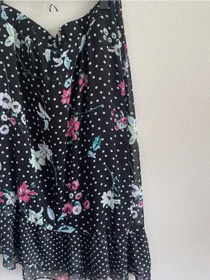 Floral Polka Dot Midi Skirt - Black with Pink & Mint Flowers Size XL thumbnail 5