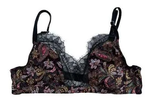 Victorias Secret Small Soft Bralette Satin Lace Trim Floral Unlined Wireless Bra thumbnail 1