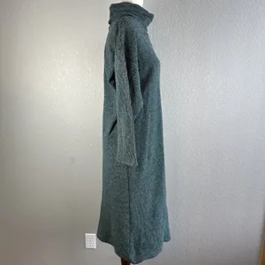 Akimbo Sustainable Midi Mock Sweater Dress Size L Green Cotton Minimal Lagenlook thumbnail 6