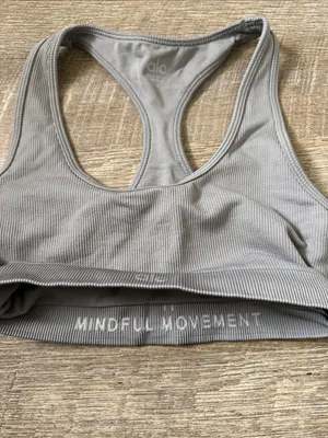 ALO Yoga Ribbed Racerback Sports Bra In Gray Size Small thumbnail 2