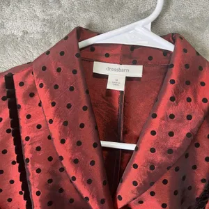 Vintage Whimsigoth Dark Romance Red‎ Satin Polka Dot Belted Blouse Structured SM thumbnail 8
