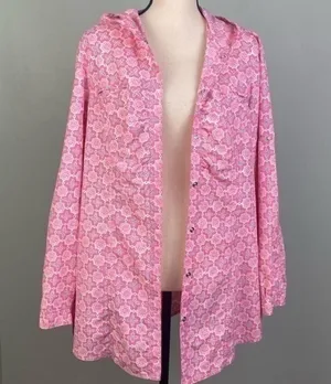 L.L.BEAN pink w/white and black lightweight “Shacket” (shirt/jacket), Large. EUC thumbnail 4