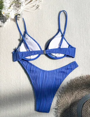 Blue Textured Bikini Set thumbnail 2