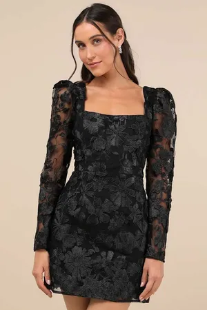 NWT Lulus Masterfully Eloquent Black 3D Floral Mini Dress Party Cocktails Sz M thumbnail 1
