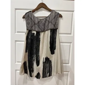 Anthropologie Floreat Cream Black Abstract Beaded Embellished Tunic Top Size 6 thumbnail 7