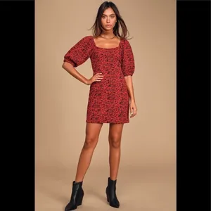Free People Red Sunset Puff Sleeve Mini Dress thumbnail 8