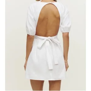Reformation Irwin Dress Womens 2 White Linen Lined Open Back Mini Party thumbnail 9