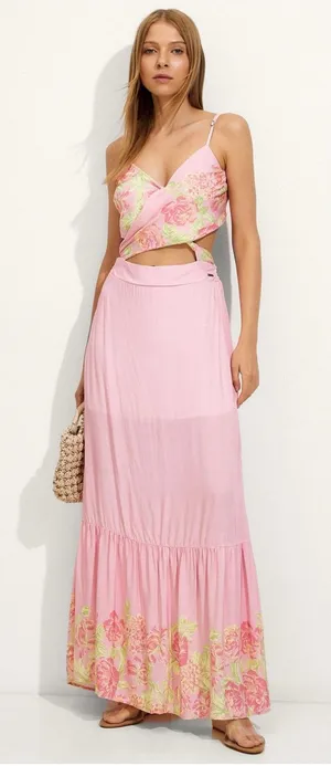 Maaji Chintz Floral Lisse Long Maxi Dress Size Large Wrap Front Tie Back Vacay thumbnail 1