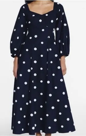 Free Assembly Cotton Polka Dot Maxi Dress Navy Blue White Walmart Small thumbnail 1