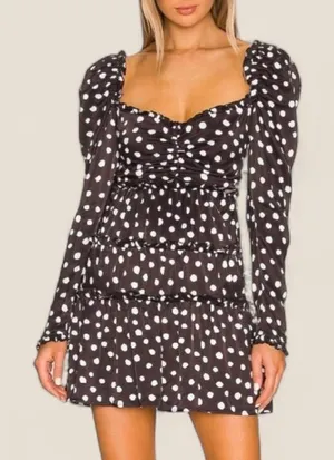 Majorelle black polka dot mini dress with ruffle details and tie-up front Small thumbnail 1
