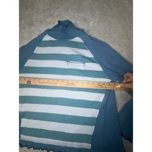 Free People We The Free XS Striped Turtleneck Top Teal Blue Raw Seam Pocket thumbnail 7