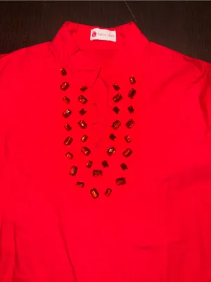 Caryn Lawn Red Embellished V-Neck Pocketed Mini Dress Size 2 (6-12) thumbnail 9