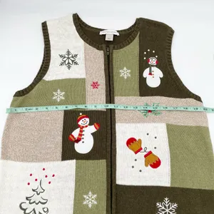 Vintage Y2K Christmas Sweater Vest Size Large Christopher & Banks Full Zip Green thumbnail 9