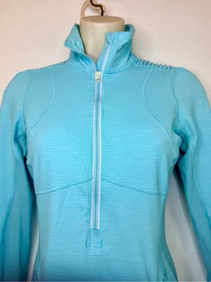 Lululemon Flash Forward Half Zip Size 4 Aqua Blue Thumbholes Reflective Mesh thumbnail 6