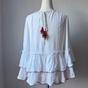 Rebecca Minkoff White Ruffle Tiered Long Sleeve Blouse Boho Casual Top thumbnail 3
