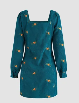 Cider Floral Embroidered Corduroy Mini Dress thumbnail 2