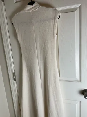 Zara Cream Ribbed Knit High Neck Sleeveless Midi Dress - Size Small thumbnail 6