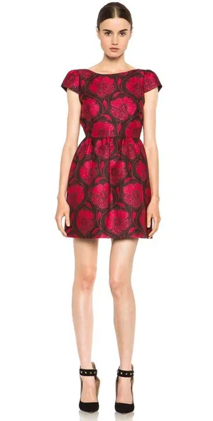 Alice & Olivia | "Nelly Puffed" Dress in Metallic Red, Size 0 thumbnail 1